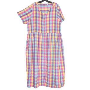 Vintage Dreams & Co Nightgown Shirtdress Cottage Retro Rainbow Plaid Gingham 1X